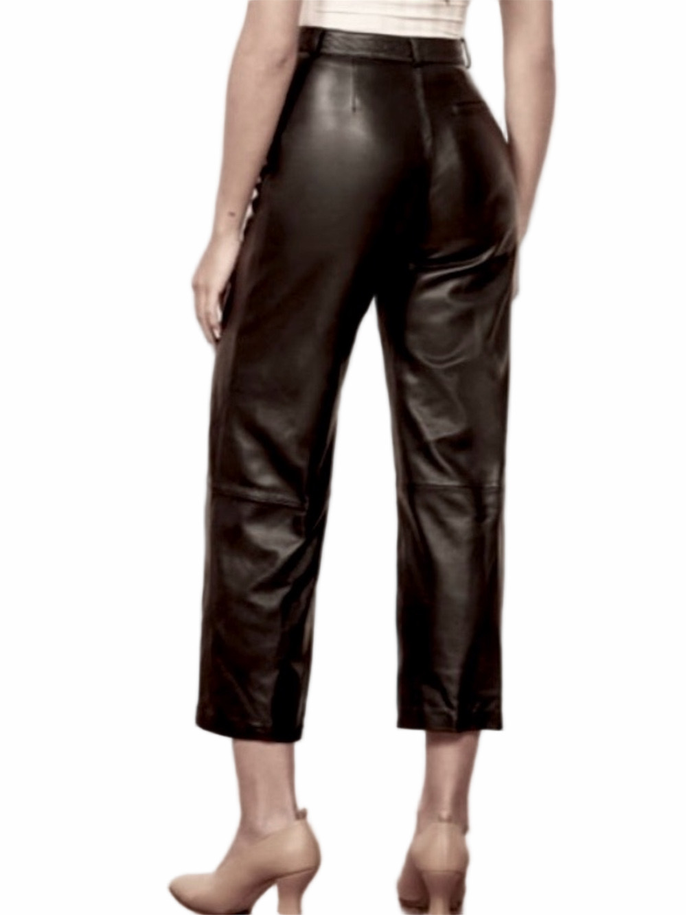 Veda x Reformation Cropped Lamb Black Leather Cropped Pants Size 8 EUC